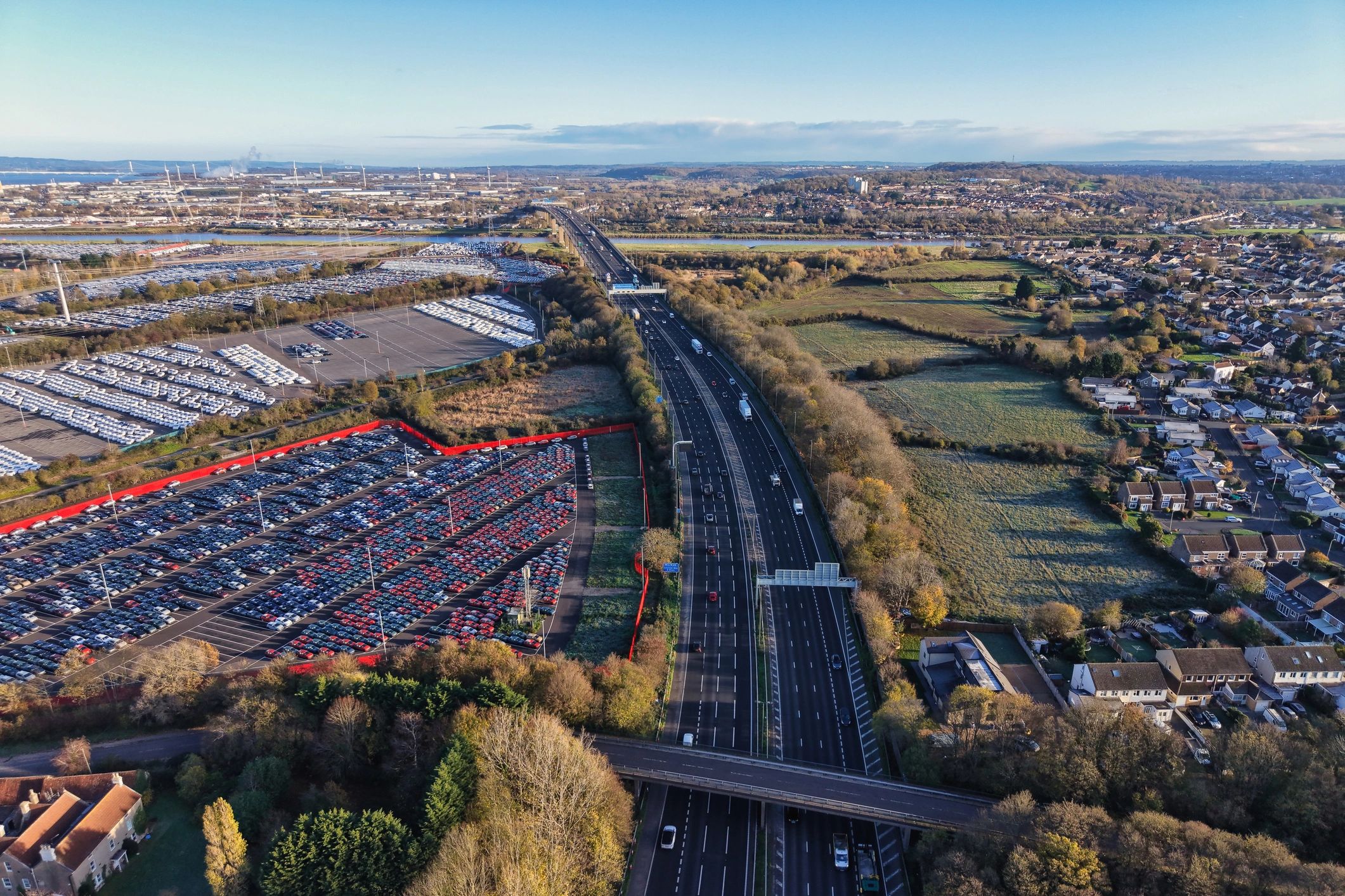 Aerial view of vehicle distribution operations and logistics site